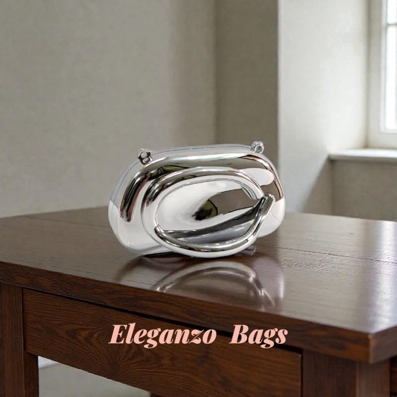 Eleganzo Metallic Oval Clutch Bag – Luxury Acrylic Evening Handbag - Image 2