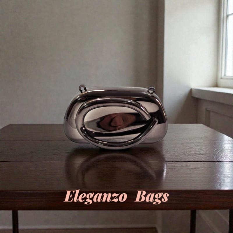Eleganzo Metallic Oval Clutch Bag – Luxury Acrylic Evening Handbag - Image 4