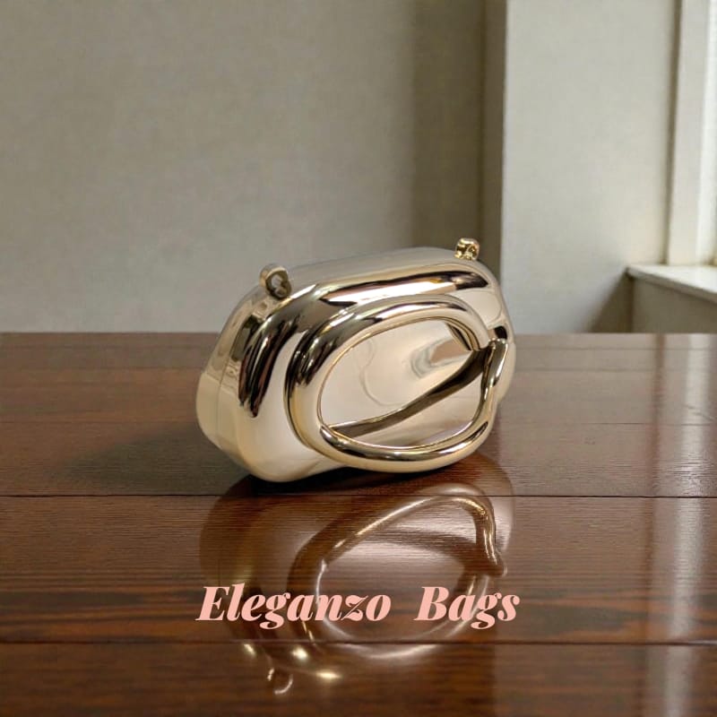 Eleganzo Metallic Oval Clutch Bag – Luxury Acrylic Evening Handbag - Image 3