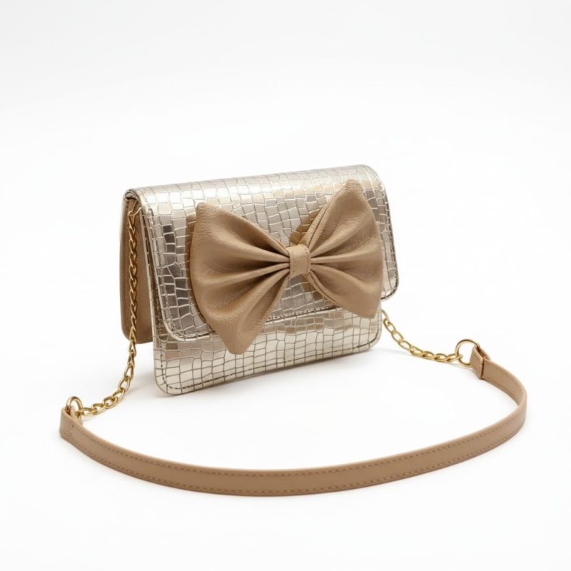 Eleganzo Luxe Bow Crossbody Bag – Premium Party Clutch for Women (Golden / White / Black)